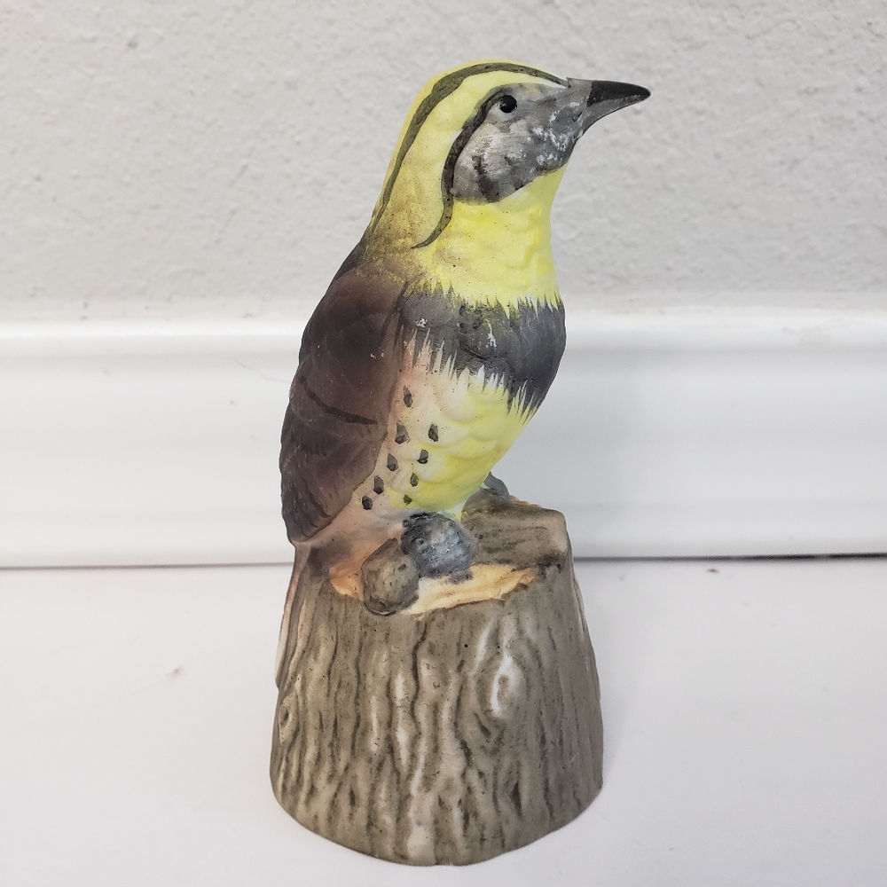 Vintage Jasco Feathered Friends Brown Yellow Bird Ceramic Bell Figure